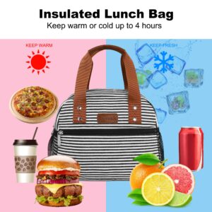 Lunch Bag for Women Freezable Lunch Tote Bag Organizer Reusable Cooler Lunch Box for Adult Outdoor Work,School and Picnic Insulated Lunch Bag with Pocket (Strip)