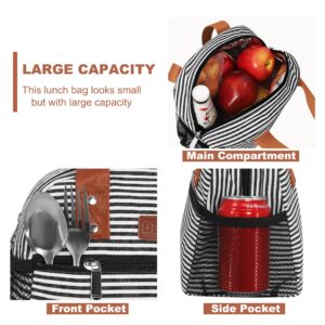 Lunch Bag for Women Freezable Lunch Tote Bag Organizer Reusable Cooler Lunch Box for Adult Outdoor Work,School and Picnic Insulated Lunch Bag with Pocket (Strip)