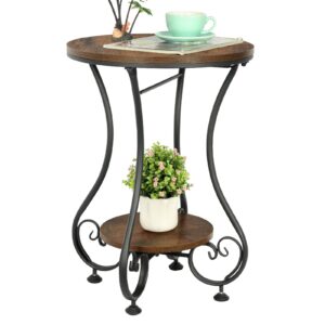 X-cosrack Round End Table, Industrial Retro Round Side Table for Small Spaces, Coffee Table for Living Room Balcony Bedroom Office,Stable Wood and Metal Frame,17.72" L x 17.72" W x 24.22" H