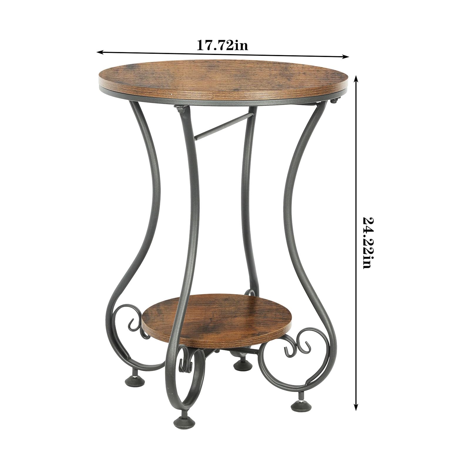 X-cosrack Round End Table, Industrial Retro Round Side Table for Small Spaces, Coffee Table for Living Room Balcony Bedroom Office,Stable Wood and Metal Frame,17.72" L x 17.72" W x 24.22" H