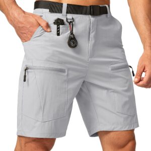 Men's Hiking Cargo Shorts Stretch Quick Dry Outdoor Tactical Shorts for Men with Multi Pocket for Fishing Casual(Light Grey,XXL)