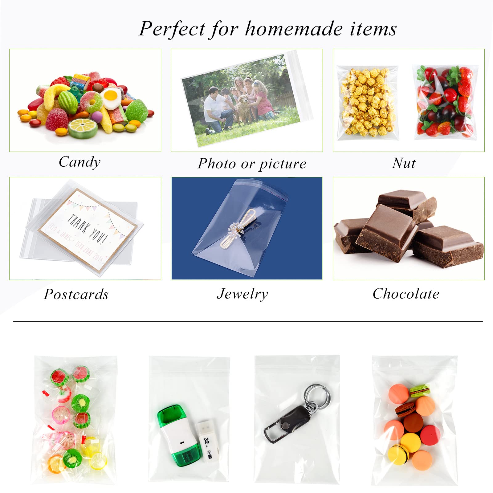 100 Pack 4x6 Cellophane Treat Bags, Small Self Sealing Cellophane T=Bags Clear Plastic Cello Candy Bags for Crafts Gifts, Acid-Free Crystal Clear Sleeves Storage Bags for Photo Prints Mats