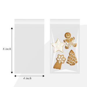 100 Pack 4x6 Cellophane Treat Bags, Small Self Sealing Cellophane T=Bags Clear Plastic Cello Candy Bags for Crafts Gifts, Acid-Free Crystal Clear Sleeves Storage Bags for Photo Prints Mats