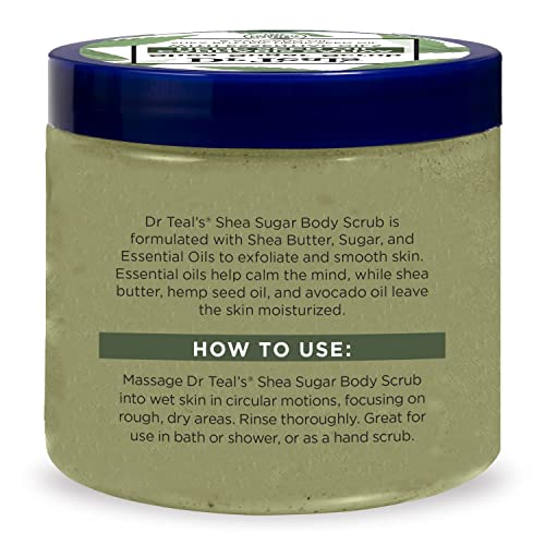 Dr Teal's Shea Sugar Body Scrub, Cannabis Sativa Hemp Seed Oil with Essential Oils, 19 oz (Pack of 3) (Packaging May Vary)