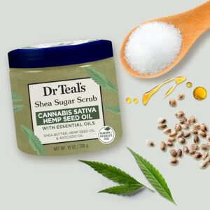 Dr Teal's Shea Sugar Body Scrub, Cannabis Sativa Hemp Seed Oil with Essential Oils, 19 oz (Pack of 3) (Packaging May Vary)