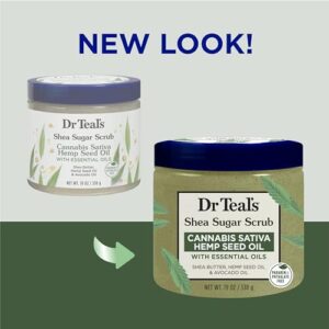 Dr Teal's Shea Sugar Body Scrub, Cannabis Sativa Hemp Seed Oil with Essential Oils, 19 oz (Pack of 3) (Packaging May Vary)