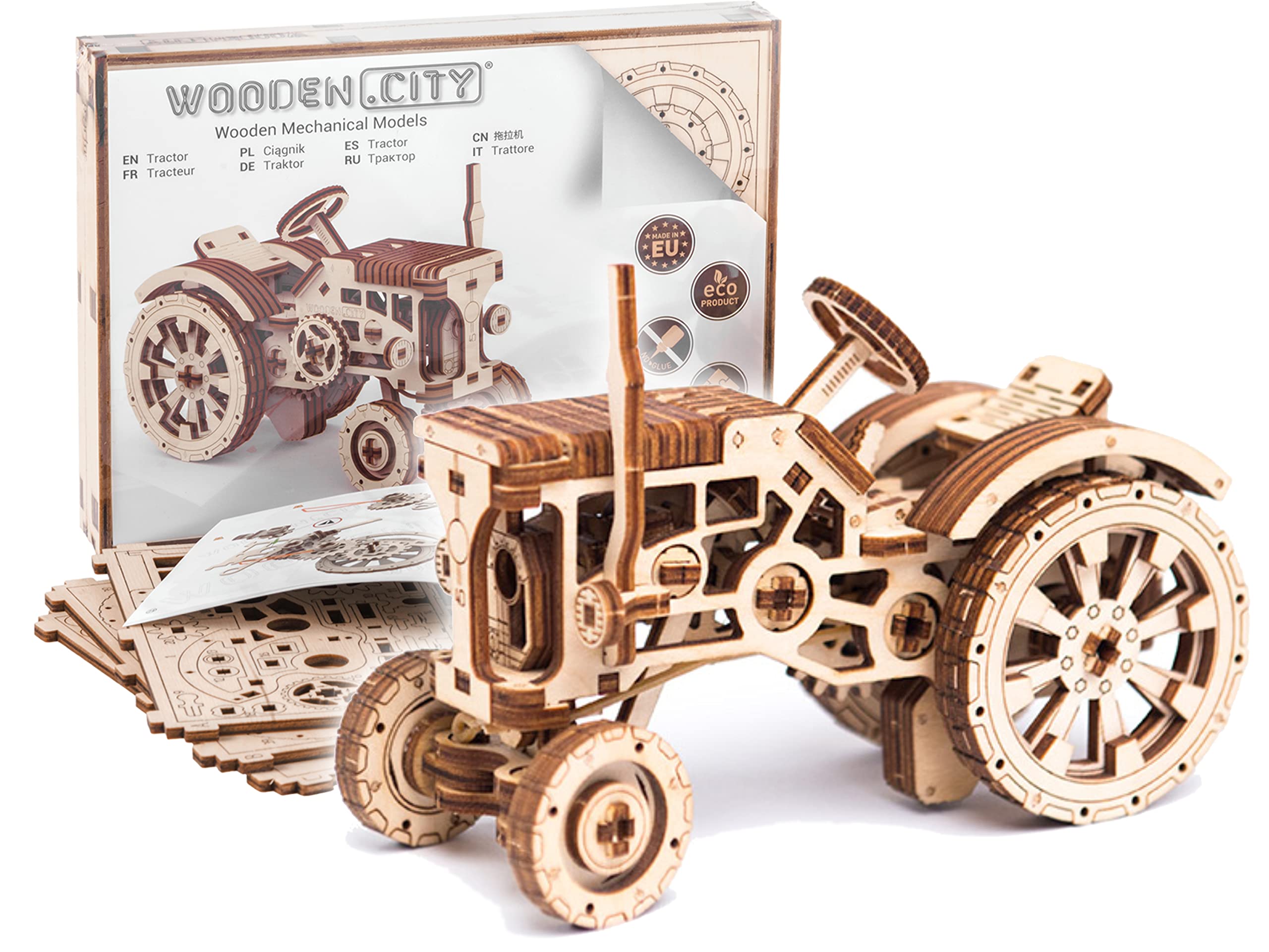 WOODEN.CITY 3D Wooden Tractor Puzzle - Model Tractor Kits Wooden 3D Puzzles for Adults - Tractor Wooden Craft Model Building Kits for Adults - 3D Wooden Model Kit for Adult to Build Tractor 164 Parts