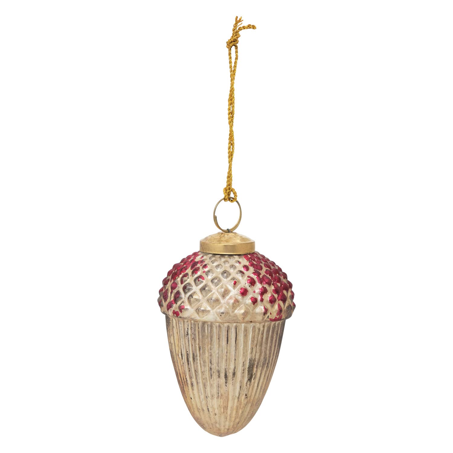 Creative Co-Op Mercury Glass Acorn Ornament, Red and Antique Gold Finish