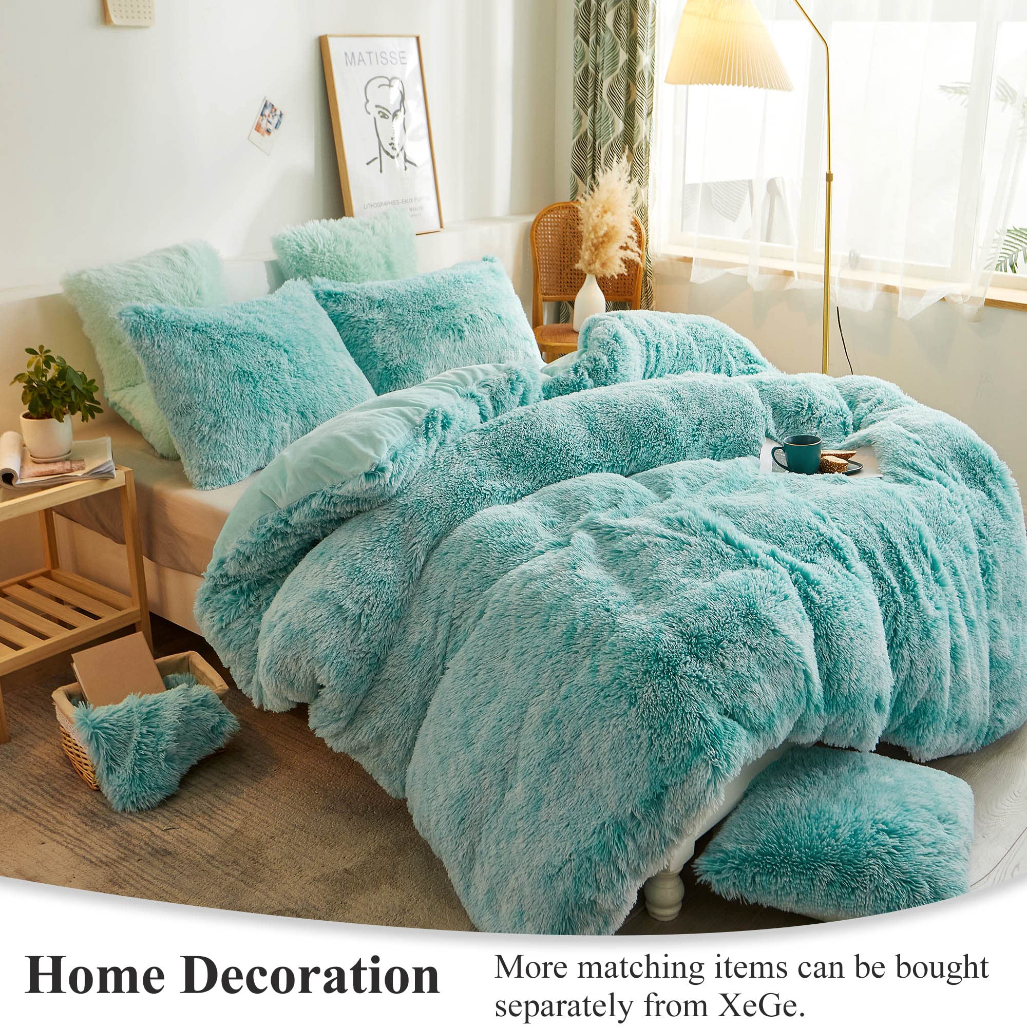 XeGe Cozy 20x54 Long Furry Body Pillow Sham, Plush Fuzzy Faux Fur Body Pillowcase with Zipper, Rectangular Fluffy Pillow Cover for Pregnant Women Side Sleeper, Shaggy Bedding Pillow Aqua Ombre