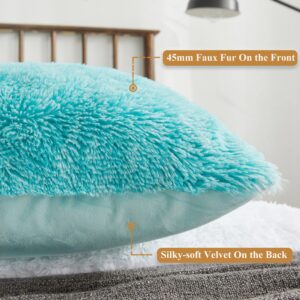 XeGe Cozy 20x54 Long Furry Body Pillow Sham, Plush Fuzzy Faux Fur Body Pillowcase with Zipper, Rectangular Fluffy Pillow Cover for Pregnant Women Side Sleeper, Shaggy Bedding Pillow Aqua Ombre