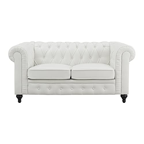 Naomi Home Chesterfield Sofa Set Living Room Chair Juegos Leather Couch Sofa Chair for Bedroom Modern Chesterfield Tufted Leather Chair Leather Sofas for Living Room (3 Piece Sofa Set, White)