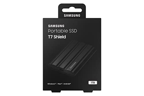 SAMSUNG T7 Shield 2TB, Portable SSD, up-to 1050MB/s, USB 3.2 Gen2, Rugged,IP65 Water & Dust Resistant, for Photographers, Content Creators and Gaming, Extenal Solid State Drive (MU-PE2T0S/AM), Black