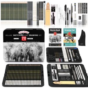 kalour 72-pack sketch drawing pencils kit with sketchbook and 3-color drawing paper,tin box,include graphite,charcoal,drawing glove and artists tools,pro art drawing supplies for adults beginner