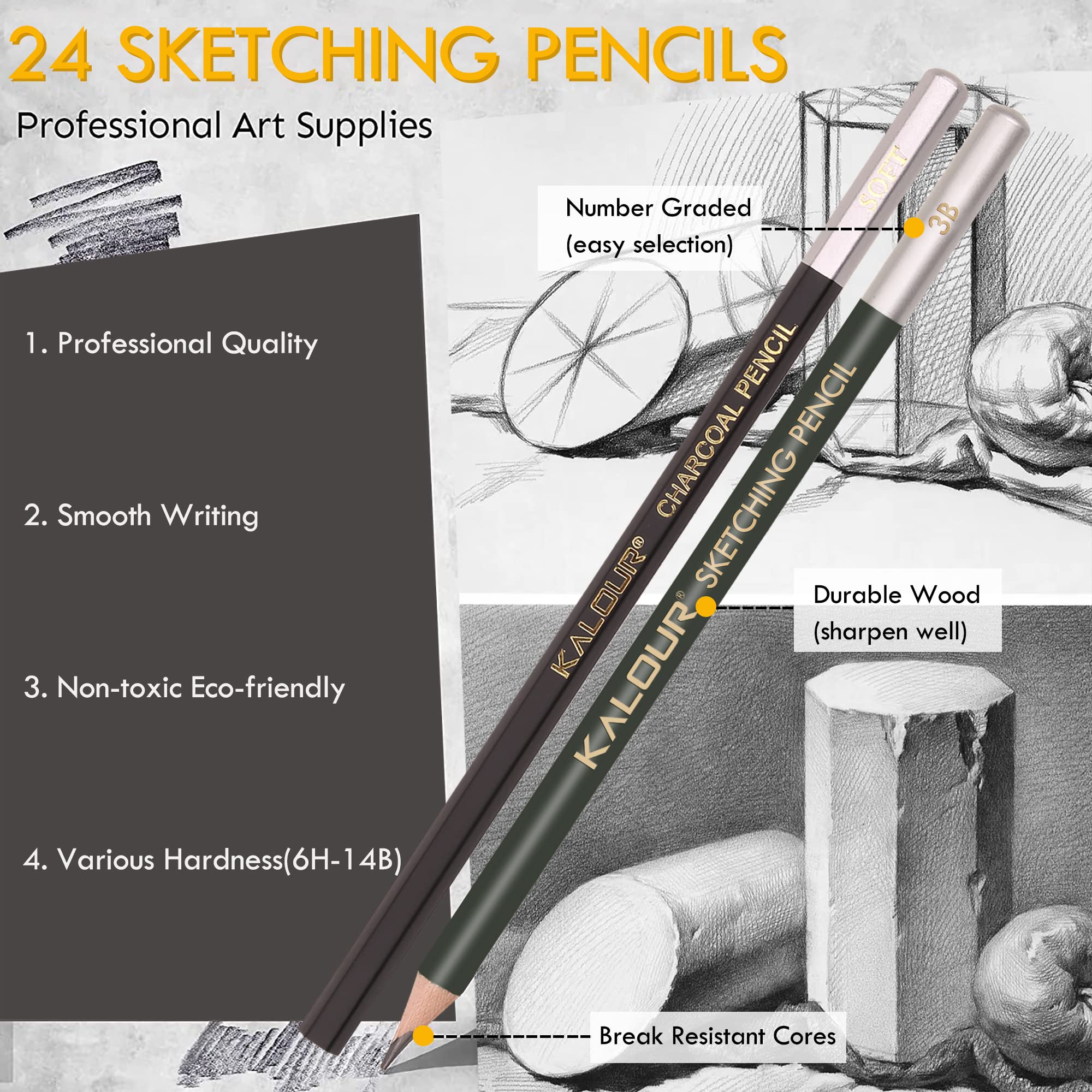 KALOUR 72-Pack Sketch Drawing Pencils Kit with Sketchbook and 3-color Drawing Paper,Tin Box,Include Graphite,Charcoal,Drawing Glove and Artists Tools,Pro Art Drawing Supplies for Adults Beginner