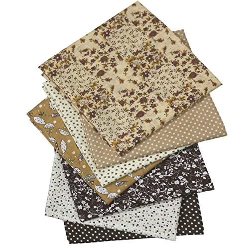 OZXCHIXU 7PCS/lot Coffee Series Floral Cotton Fabric Quilting Patchwork Fabric Fat Quarter Bundles Fabric for Scrapbooking Cloth Sewing DIY Crafts Handmade Bags Pillows 19.7X19.7inches