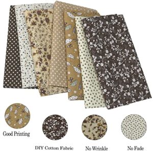 OZXCHIXU 7PCS/lot Coffee Series Floral Cotton Fabric Quilting Patchwork Fabric Fat Quarter Bundles Fabric for Scrapbooking Cloth Sewing DIY Crafts Handmade Bags Pillows 19.7X19.7inches