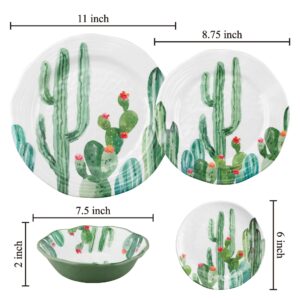 UPware 12-Piece Melamine Dinnerware Set, Includes Dinner Plates, Salad Plates, Bowls, Service for 4. (Desert Cactus)