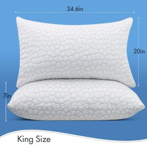 Cooling Bed Pillows for Sleeping 2 Pack Shredded Memory Foam Pillows Adjustable Cool Pillow for Side Back Stomach Sleepers Luxury Gel Pillows King Size Set of 2 with Washable Removable Cover