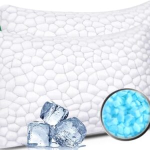 Cooling Bed Pillows for Sleeping 2 Pack Shredded Memory Foam Pillows Adjustable Cool Pillow for Side Back Stomach Sleepers Luxury Gel Pillows King Size Set of 2 with Washable Removable Cover