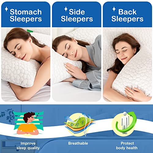 Cooling Bed Pillows for Sleeping 2 Pack Shredded Memory Foam Pillows Adjustable Cool Pillow for Side Back Stomach Sleepers Luxury Gel Pillows King Size Set of 2 with Washable Removable Cover