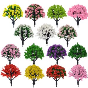 Cayway 15 PCS Miniature Trees Mixed Model Trees, Mixed Colors Accessories Model Train Scenery Architecture Trees Fake Trees for Building Model, Model Scenery with No Bases for DIY Crafts, 15 Colors