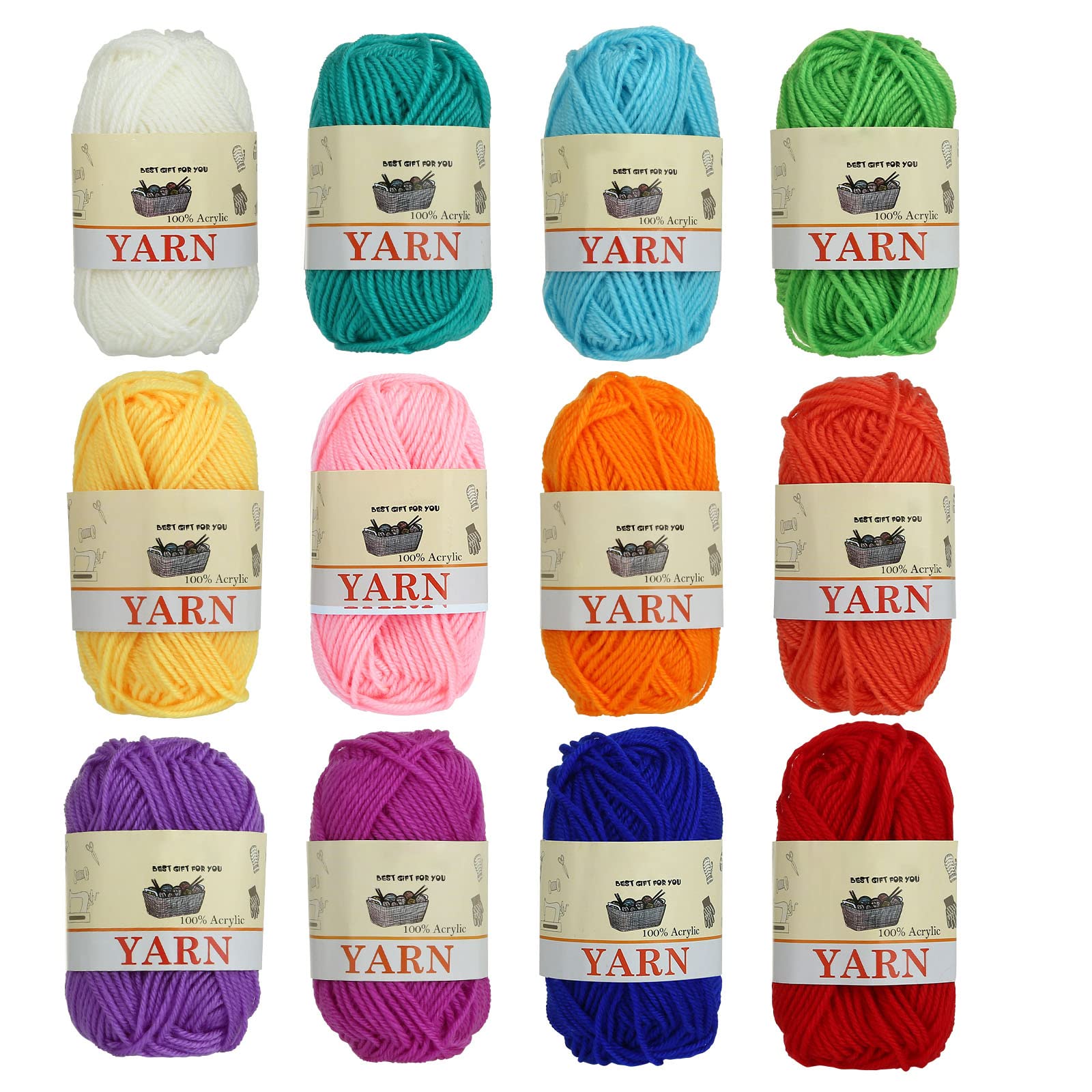 Yinsun 12 Skeins Acrylic Yarn Mini Craft Yarn 100% Acrylic Yarn for Crocheting, Starter Crochet Bulk Yarn for Child, Adult Knitting Crochet & Crafts (12 x 15g)