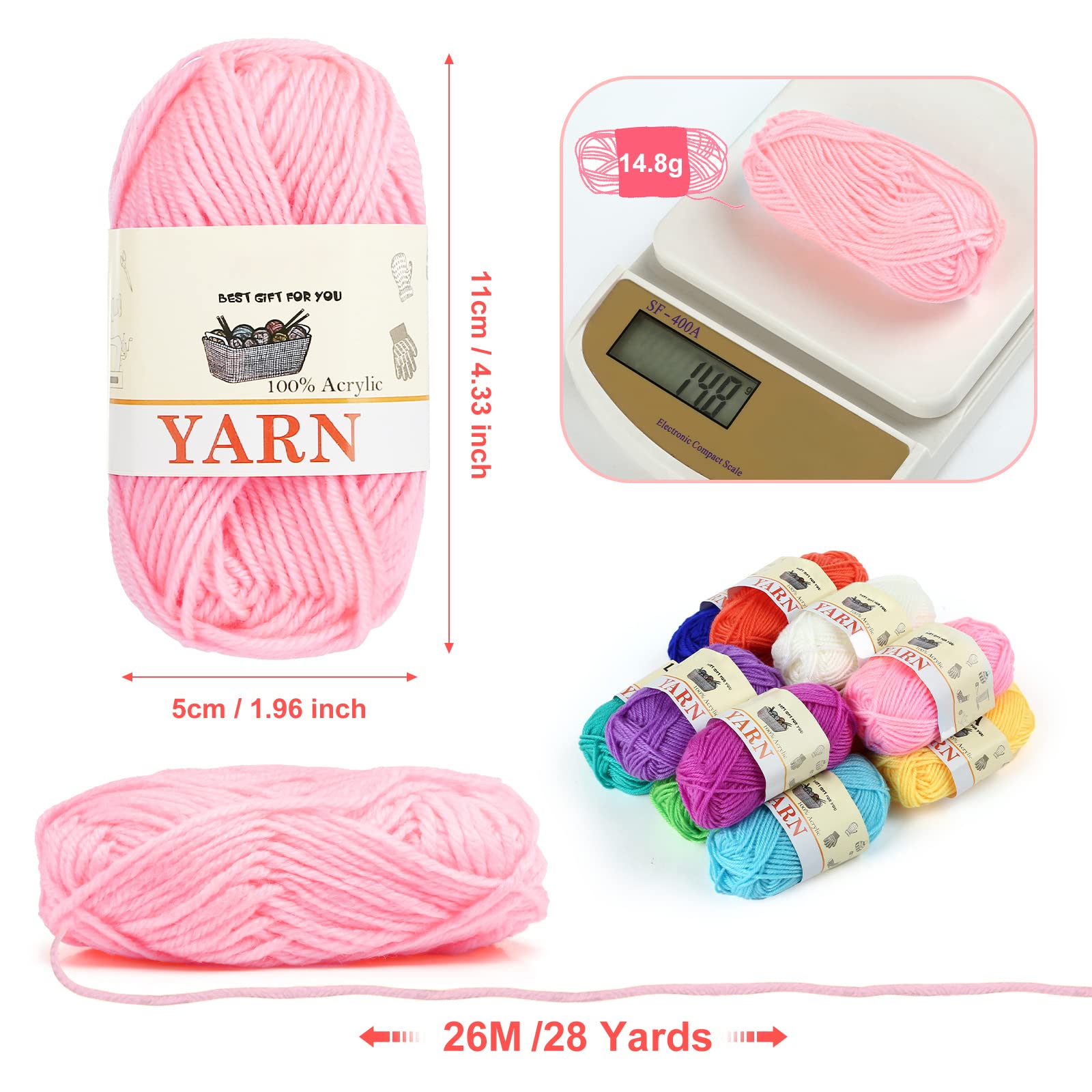 Yinsun 12 Skeins Acrylic Yarn Mini Craft Yarn 100% Acrylic Yarn for Crocheting, Starter Crochet Bulk Yarn for Child, Adult Knitting Crochet & Crafts (12 x 15g)