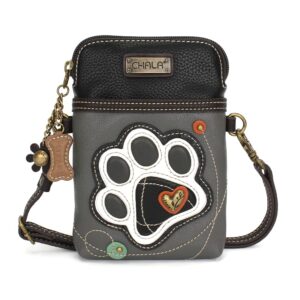 CHALA Cell Phone Crossbody Purse-Women PU Leather/Canvas Multicolor Handbag with Adjustable Strap - Paw Print - b&w -gray