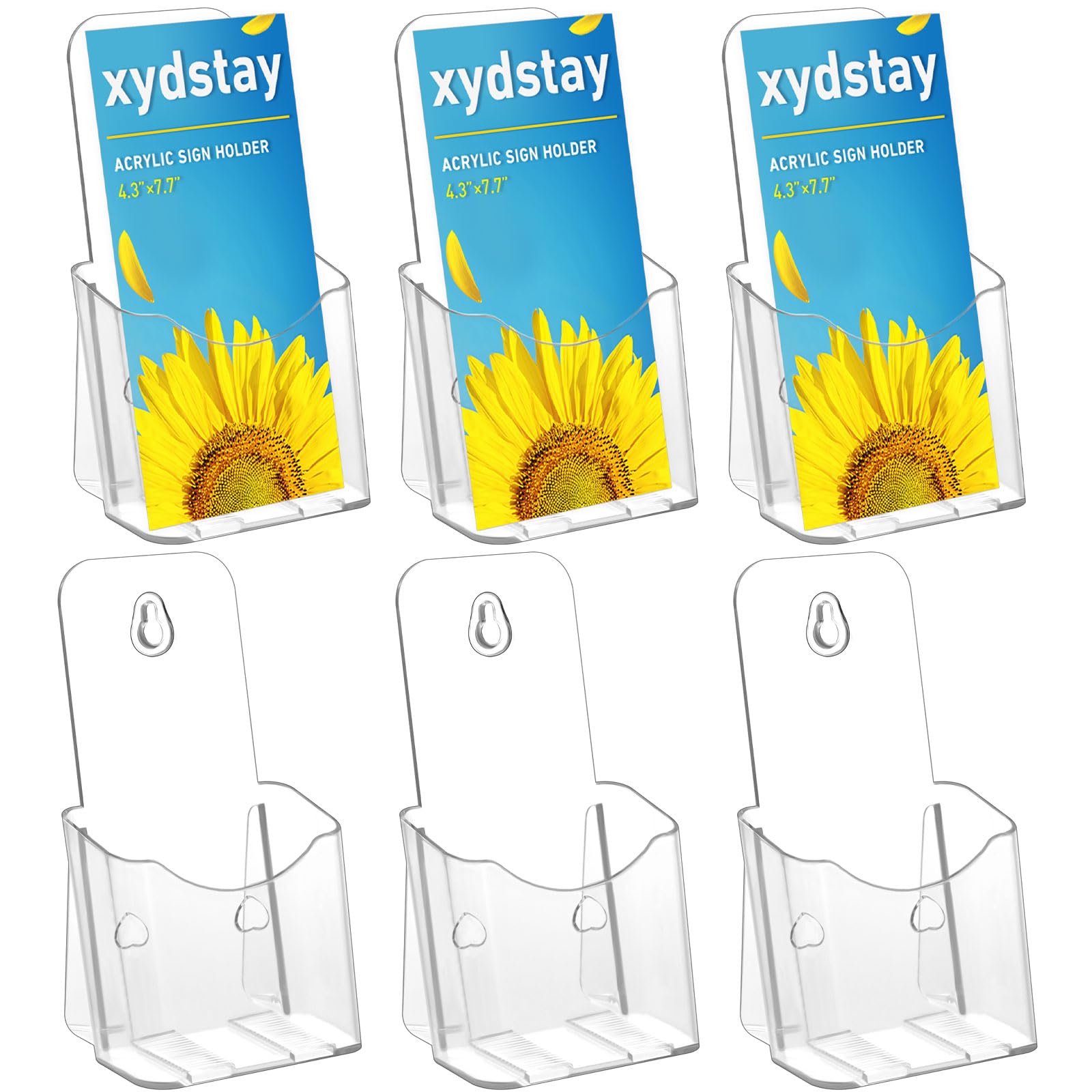 xydstay Acrylic Brochure Holder 4x9 Inches Slant Back Design, Clear Display Stand, Plastic Table Stand Sign Holder,Pamphlet Holder Flyer Holder, Acrylic Display Stand, Acrylic Table Signs Plastic Paper Holder for Office, Home, Store, 6 Pack