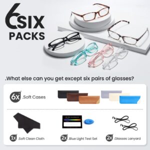 Gaoye 6 Pack Reading Glasses Blue Light Blocking for Women Men, Magnifying Readers Glass Anti UV Eyeglasses with 6 Leather Case