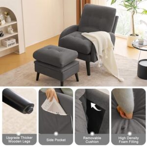 SENYUN Accent Chair with Ottoman, Comfy Living Room Chair and Storage Ottoman Set, Adjustable Extra-Thick Padded Backrest & Side Pocket, Lazy Sofa Chair for Bedroom