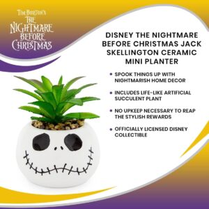 Toynk Disney The Nightmare Before Christmas Jack Skellington 3-Inch Ceramic Mini Planter with Artificial Succulent | Small Flower Pot, Faux Indoor Plants for Desk Shelf, Home Decor Trinket Tray