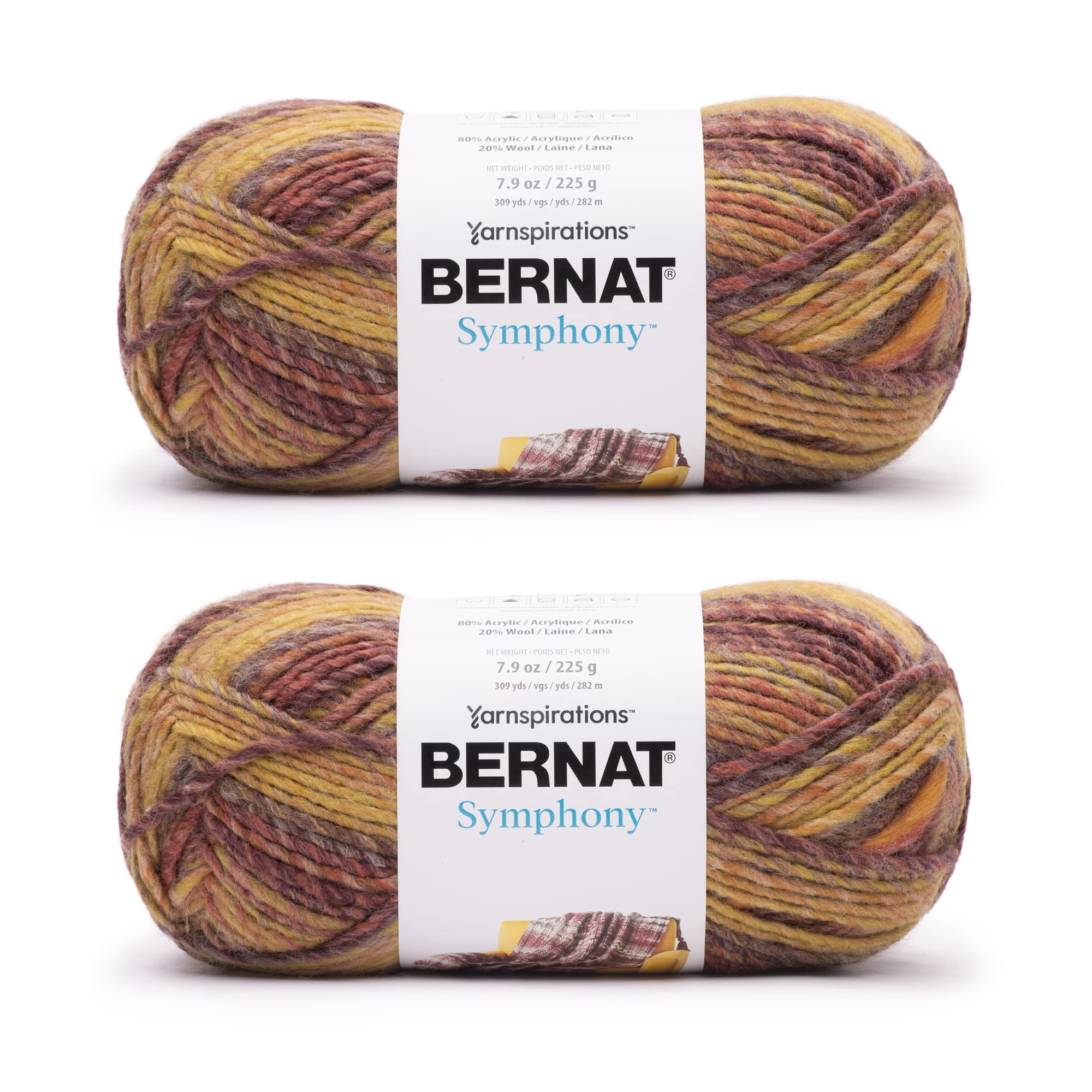 Bernat Symphony Autumn Maple Yarn - 2 Pack of 225g/8oz - Wool Blend - 5 Bulky - 309 Yards - Knitting/Crochet