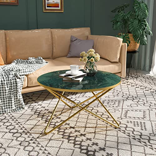 HLR Round coffee table with Green Faux Marble Top