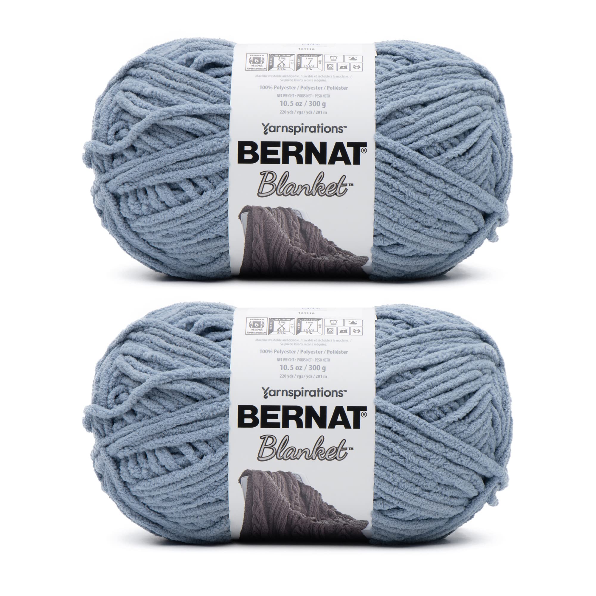 Bernat Blanket Gray Blue Yarn - 2 Pack of 300g/10.5oz - Polyester - 6 Super Bulky - 220 Yards - Knitting/Crochet