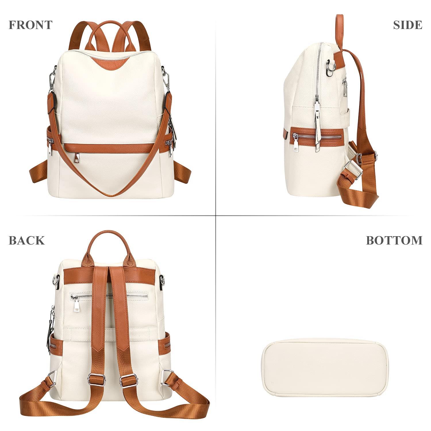 ALTOSY Leather Backpack for Women Elegant Genuine Backpack Purse Ladies Leather Shoulderbag （S80 Beige）