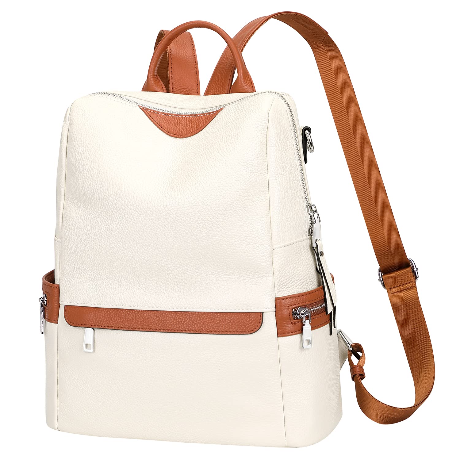 ALTOSY Leather Backpack for Women Elegant Genuine Backpack Purse Ladies Leather Shoulderbag （S80 Beige）