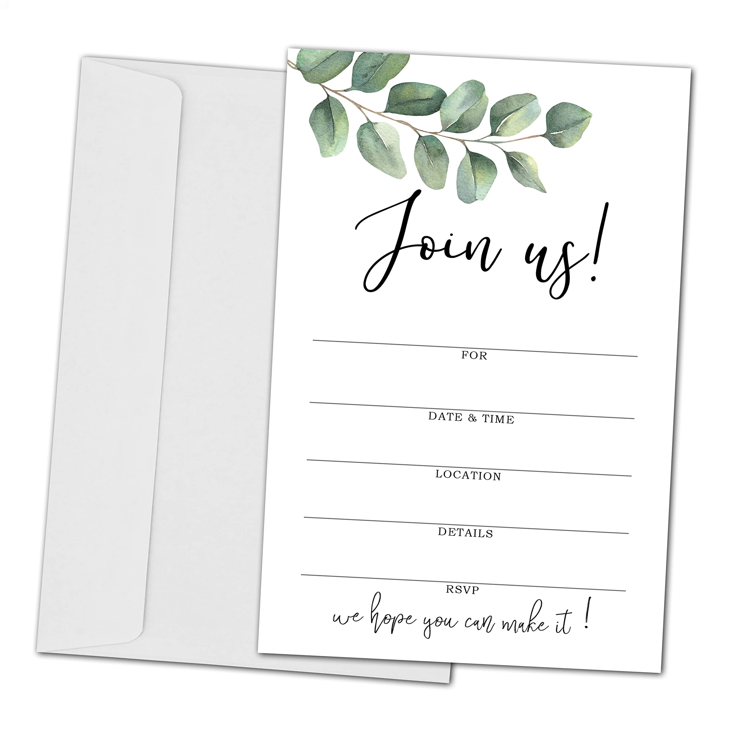 Join Us Invitation Cards With Envelopes - Greenery Invite Cards for All Occassions, Wedding, Engagement, Reception, Bridal or Baby Shower and Birthday Party - 25 Cards and 25 Envelopes - HL-002 YQK