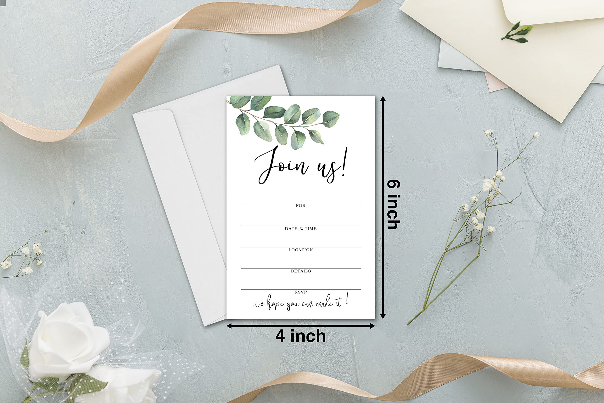 Join Us Invitation Cards With Envelopes - Greenery Invite Cards for All Occassions, Wedding, Engagement, Reception, Bridal or Baby Shower and Birthday Party - 25 Cards and 25 Envelopes - HL-002 YQK