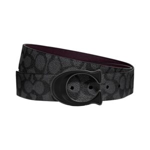 coach 38 mm cts reversible resin inlay c buckle signature belt, charcoal/oxblood, one size