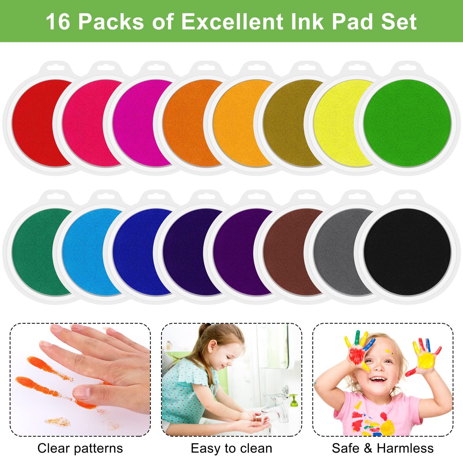 Aodaer 16 Pack Round Craft Ink Pad 7 Inches Rainbow Fingerprint Ink Pad Washable Painting Ink Pad Color Stamps Partner for DIY Wood Fabric, Projects, Rubber Stamps