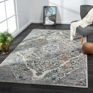 luxe weavers distressed floral area rug, steel 8x10