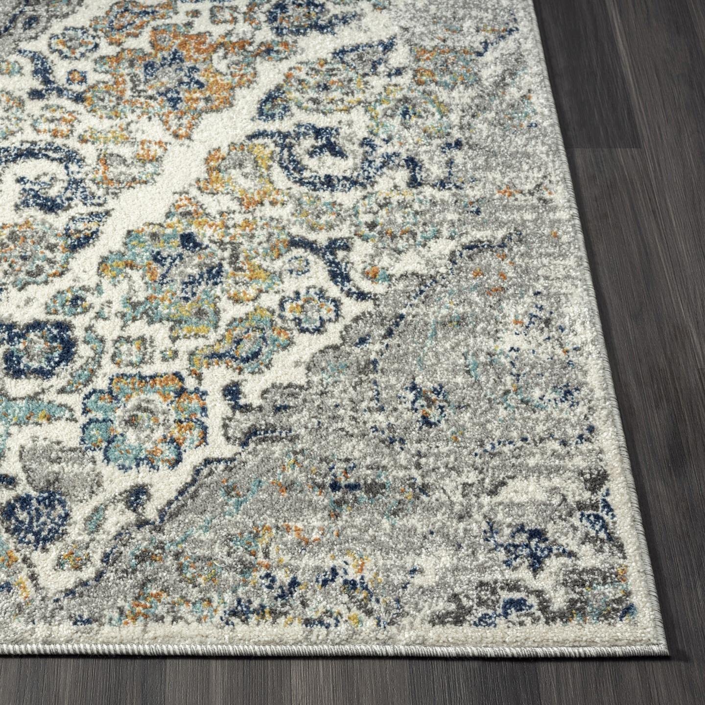 Luxe Weavers Distressed Floral Area Rug, Steel 8x10