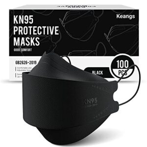 keangs kn95 face masks 100 pack, breathable protective disposable mask for for adults and teens, black