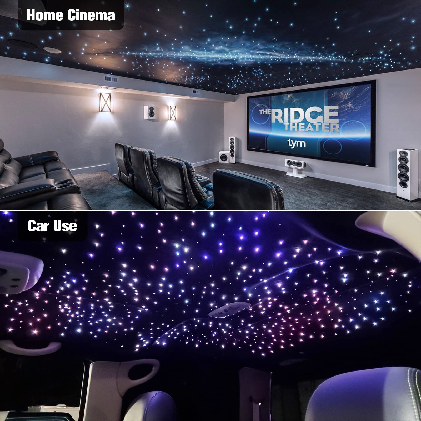 CHINLY Starlight Headliner Kit Twinkle 800pcs 13.1ft 0.03in 20w Fiber Optic Lights kit, Music Mode Bluetooth APP Control Remote, RGBW star roof lights for star headliner/Home Theater/Pool Ceiling