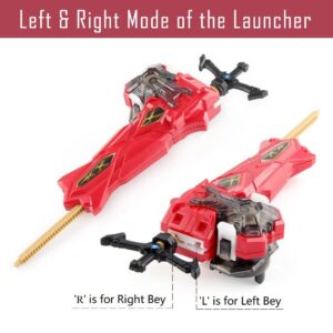 Bey Battling Launcher Set, B-200 Xiphoid Xcalibur Xanthus Burst Bey, Left and Right Spin Sword Ripcord Launcher Compatible with All Bey Burst Series - Red