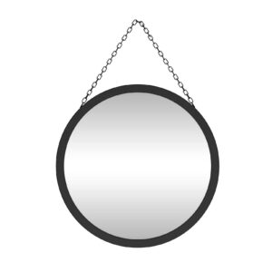 SANY DAYO HOME 12 inch Real Glass Black Round Mirror with Chain, Metal Framed Small Wall Hanging Circle Bathroom Shower Mirror for Home, Office, Door, Locker