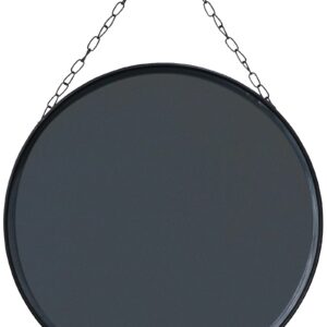 SANY DAYO HOME 12 inch Real Glass Black Round Mirror with Chain, Metal Framed Small Wall Hanging Circle Bathroom Shower Mirror for Home, Office, Door, Locker