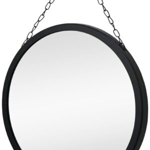 SANY DAYO HOME 12 inch Real Glass Black Round Mirror with Chain, Metal Framed Small Wall Hanging Circle Bathroom Shower Mirror for Home, Office, Door, Locker