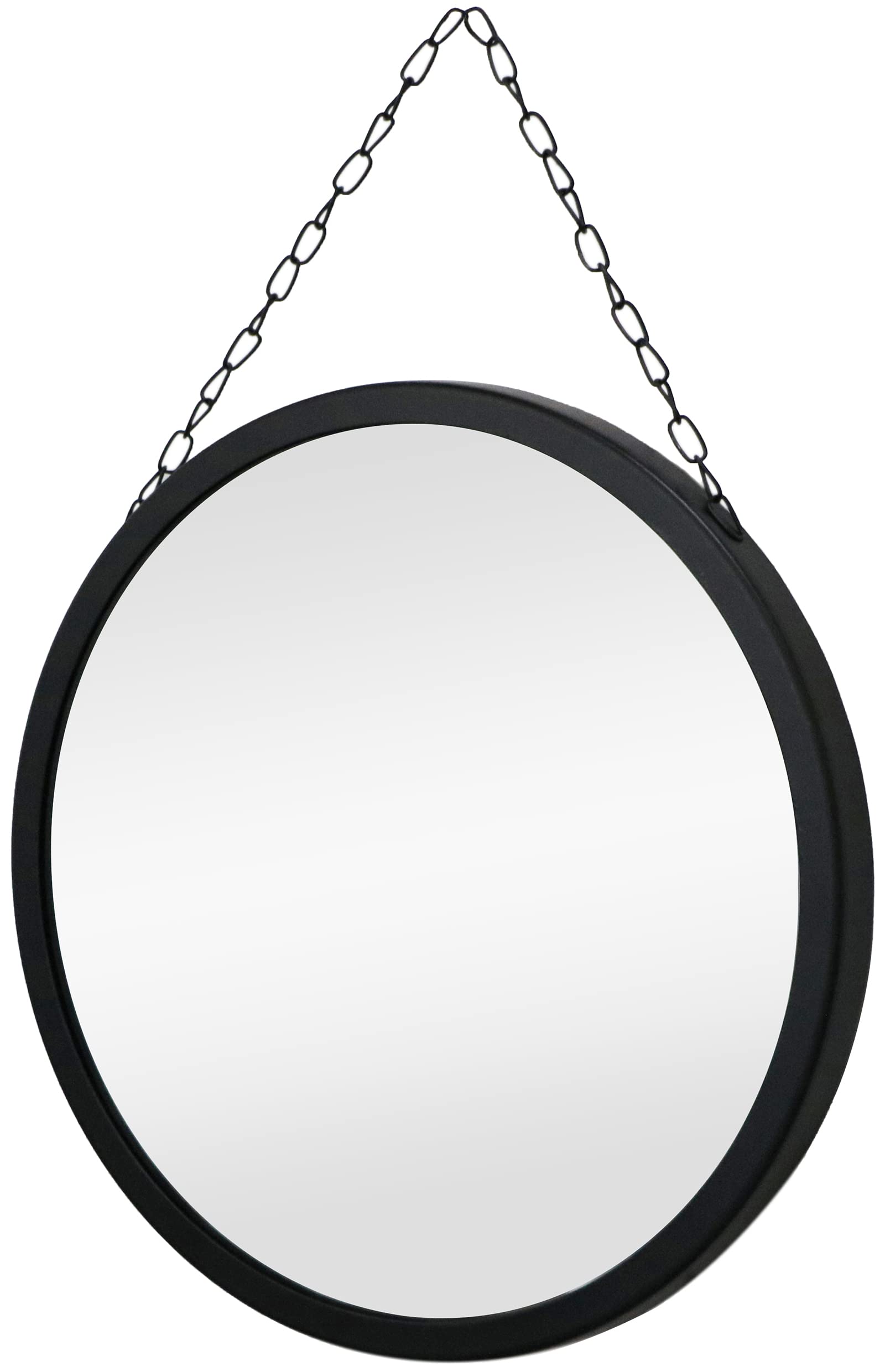 SANY DAYO HOME 12 inch Real Glass Black Round Mirror with Chain, Metal Framed Small Wall Hanging Circle Bathroom Shower Mirror for Home, Office, Door, Locker